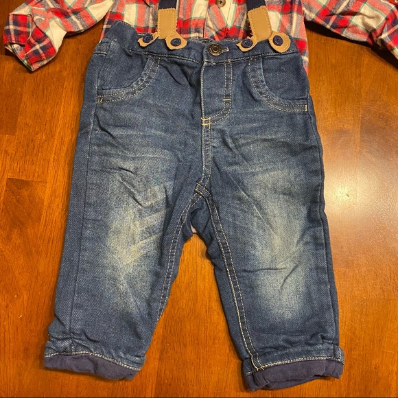 Flannel, jeans and suspender baby set - Picture 3 of 4